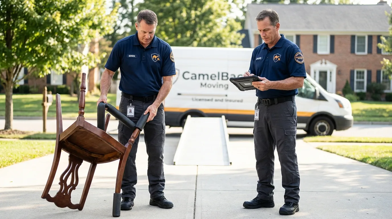 Movers inspecting furniture for damage prevention before loading in Brilliant, OH