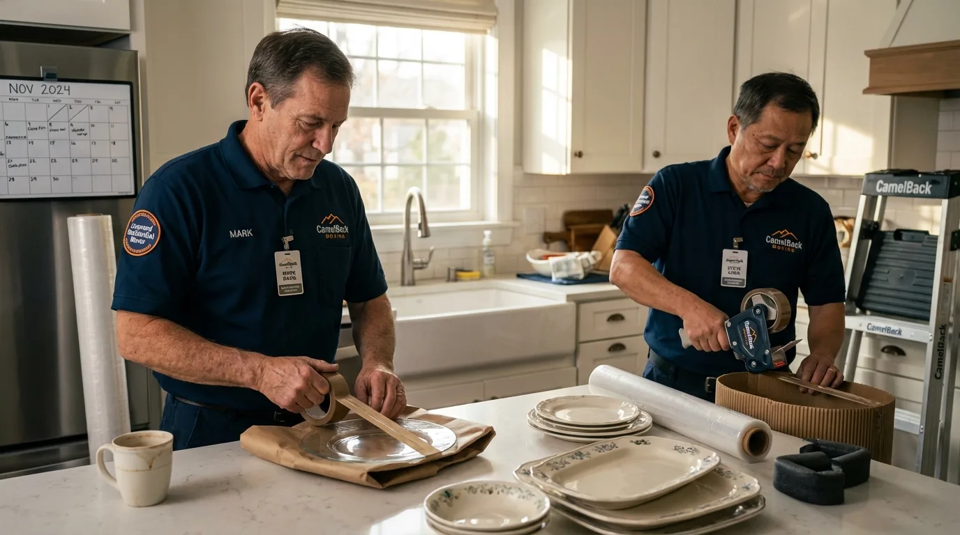 Professional crew packing kitchen dishware in Brilliant, OH